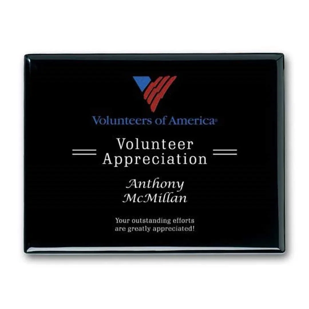 Custom Ebony Piano Finish Wall Plaque with Direct Laser Engraving for retirement presentations