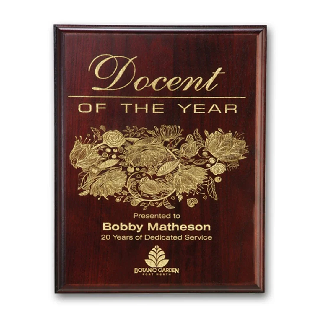 Custom Mahogany Walnut Wall Plaque with Direct Laser Engraving for employee recognition
