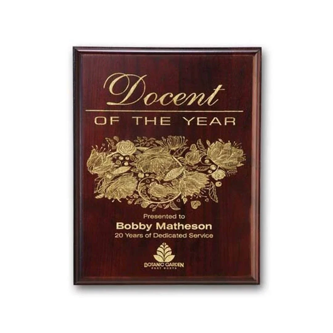 Custom Mahogany Walnut Wall Plaque with Direct Laser Engraving for service anniversary gifts