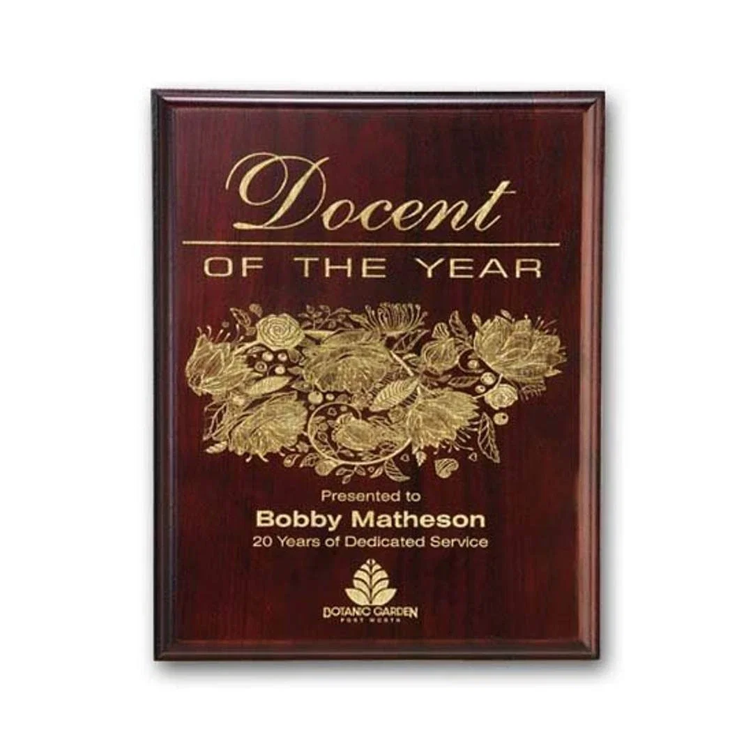 Custom Mahogany Walnut Wall Plaque with Direct Laser Engraving for sales achievement awards
