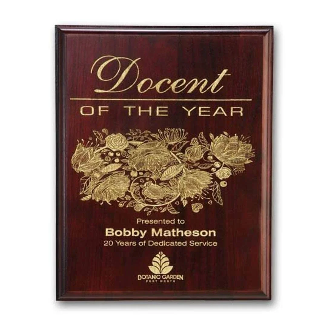 Custom Mahogany Walnut Wall Plaque with Direct Laser Engraving for retirement presentations