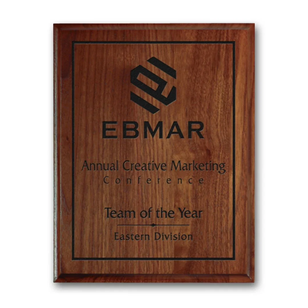 Custom Cove-Edge Walnut Wall Plaque with Direct Laser Engraving for employee recognition