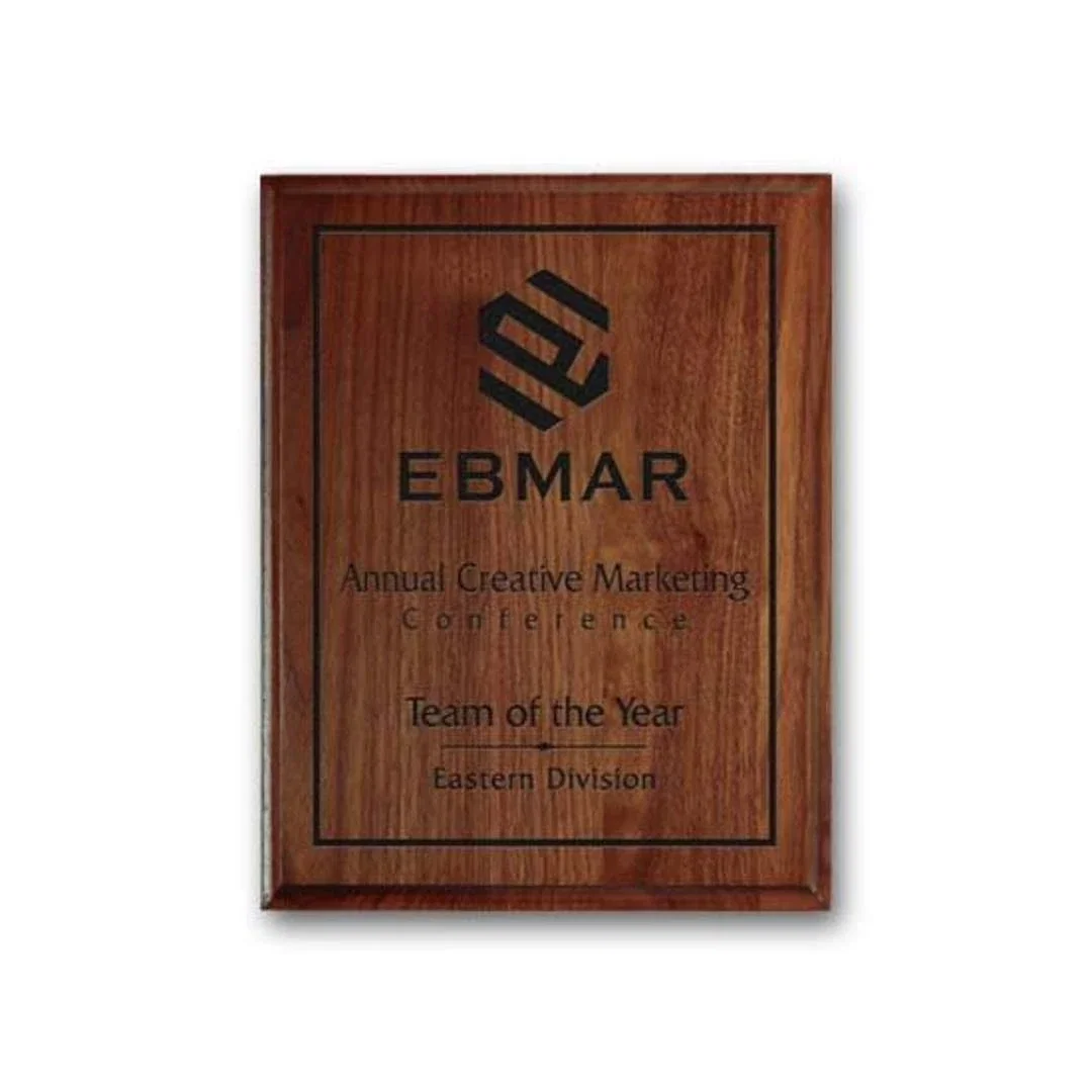 Custom Cove-Edge Walnut Wall Plaque with Direct Laser Engraving for corporate award ceremonies