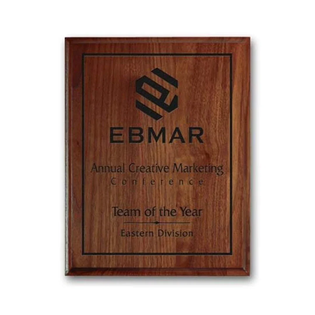 Custom Cove-Edge Walnut Wall Plaque with Direct Laser Engraving for sales achievement awards