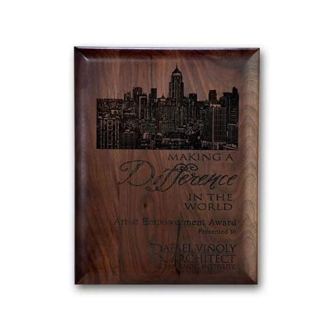 Custom Rolled-Edge Walnut Wall Plaque with Direct Laser Engraving for service anniversary gifts