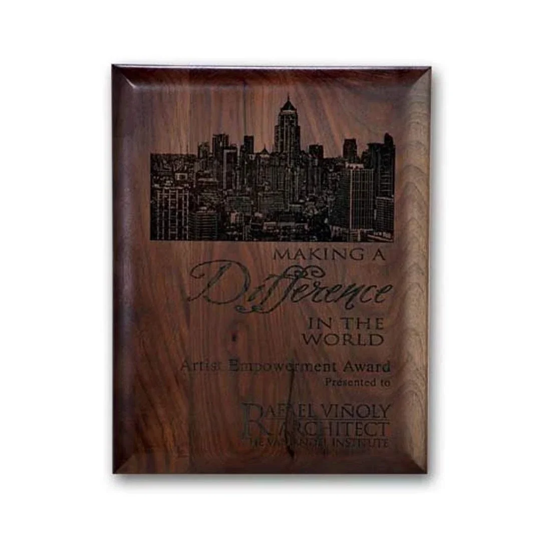 Custom Rolled-Edge Walnut Wall Plaque with Direct Laser Engraving for sales achievement awards