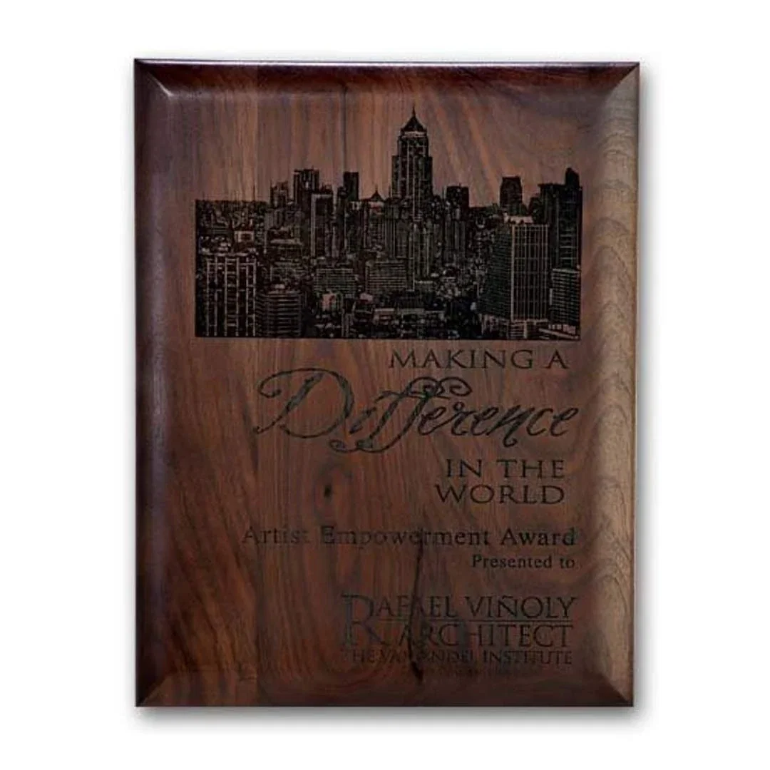 Custom Rolled-Edge Walnut Wall Plaque with Direct Laser Engraving for retirement presentations