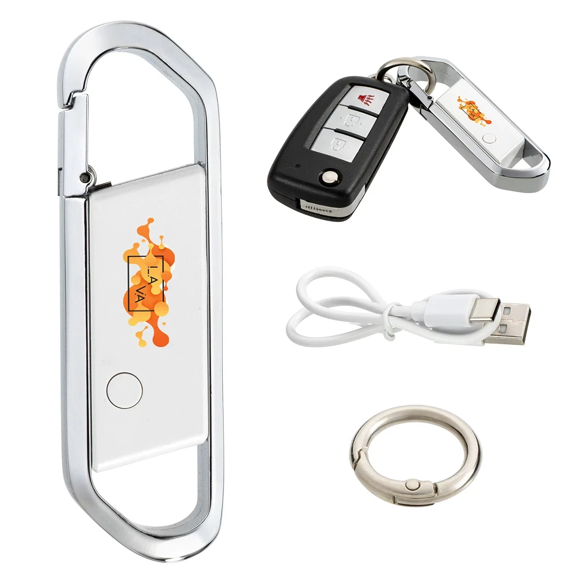 Custom Latitude Anti-Lost Tracker Keyring, front view of the branded tracker keyring