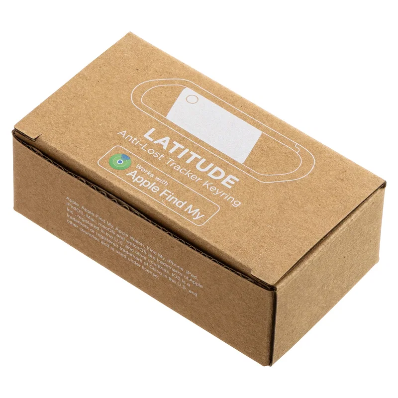 Custom Latitude Anti-Lost Tracker Keyring shown in its retail packaging