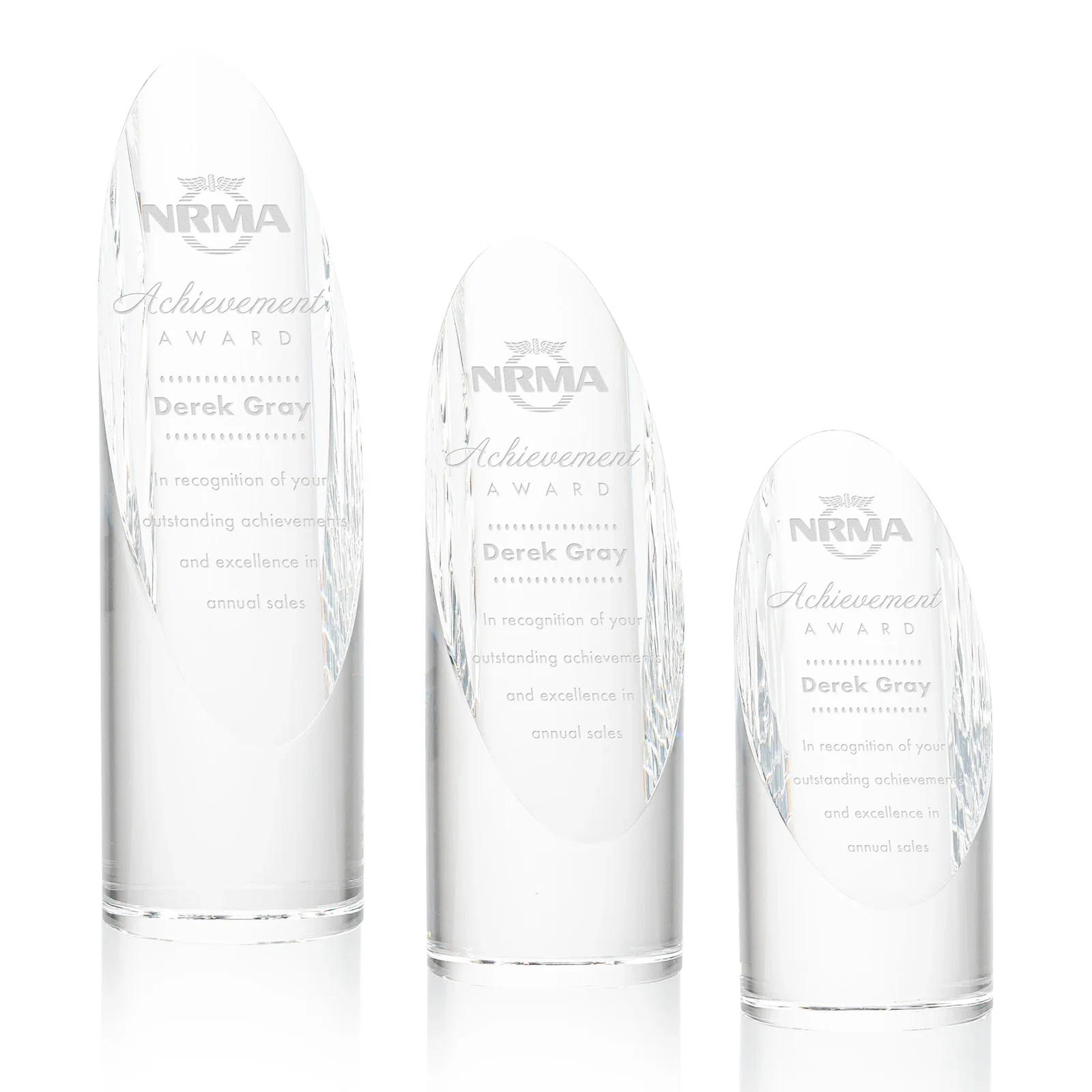 Custom Optical Crystal Round Pillar Award With Oval Etching Face for employee recognition