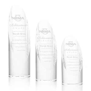 Optical Crystal Round Pillar Award With Oval Etching Face