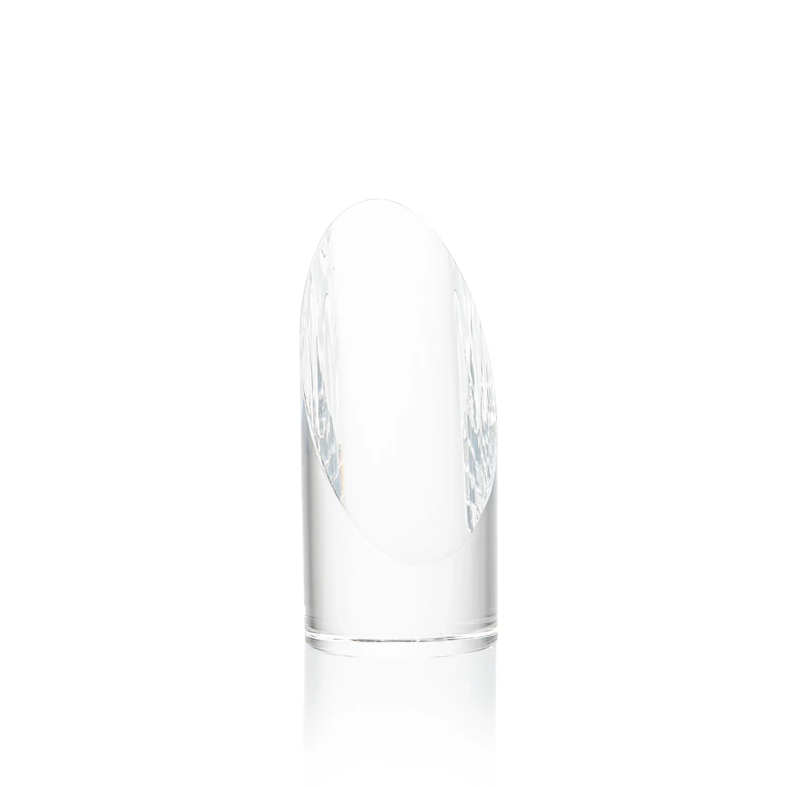 Custom Optical Crystal Round Pillar Award With Oval Etching Face for volunteer appreciation