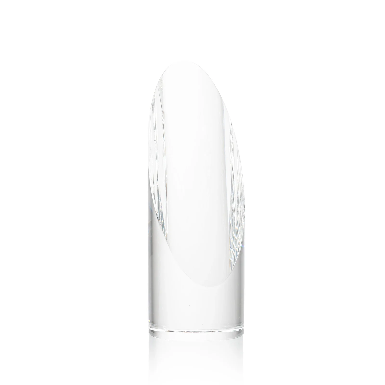 Custom Optical Crystal Round Pillar Award With Oval Etching Face for dealer and partner awards