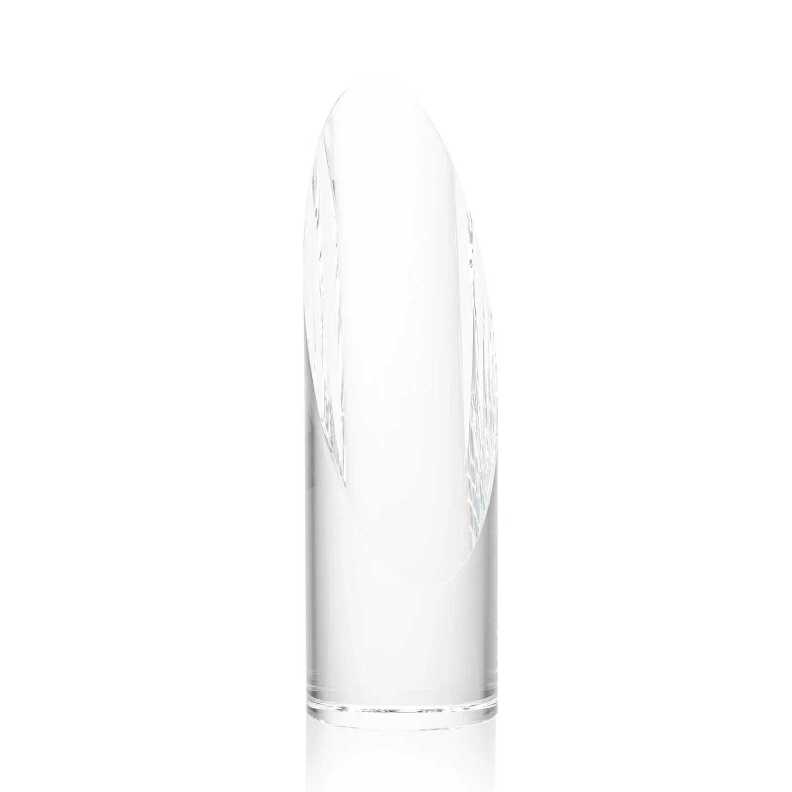 Custom Optical Crystal Round Pillar Award With Oval Etching Face for company anniversary events