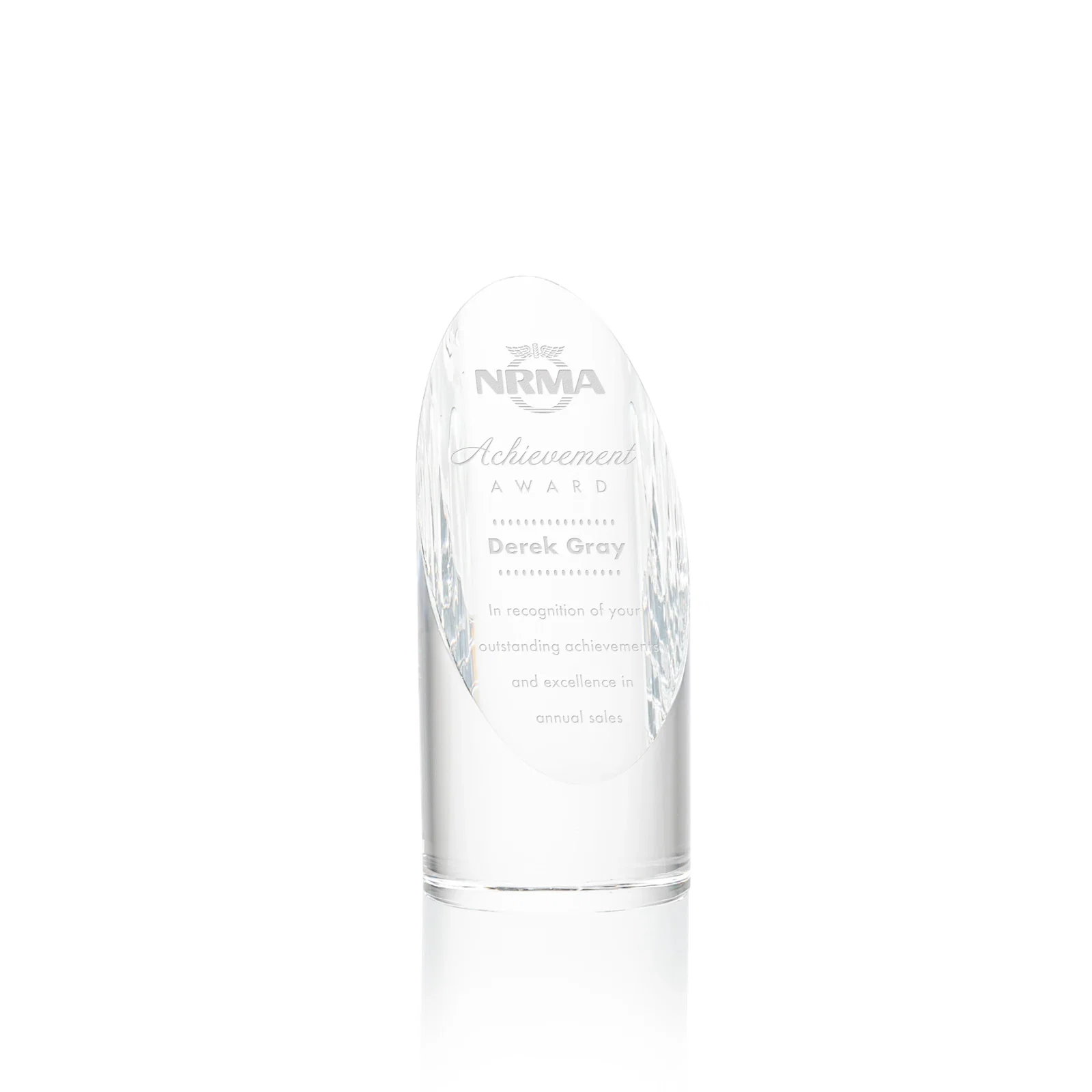 Custom Optical Crystal Round Pillar Award With Oval Etching Face for corporate award ceremonies