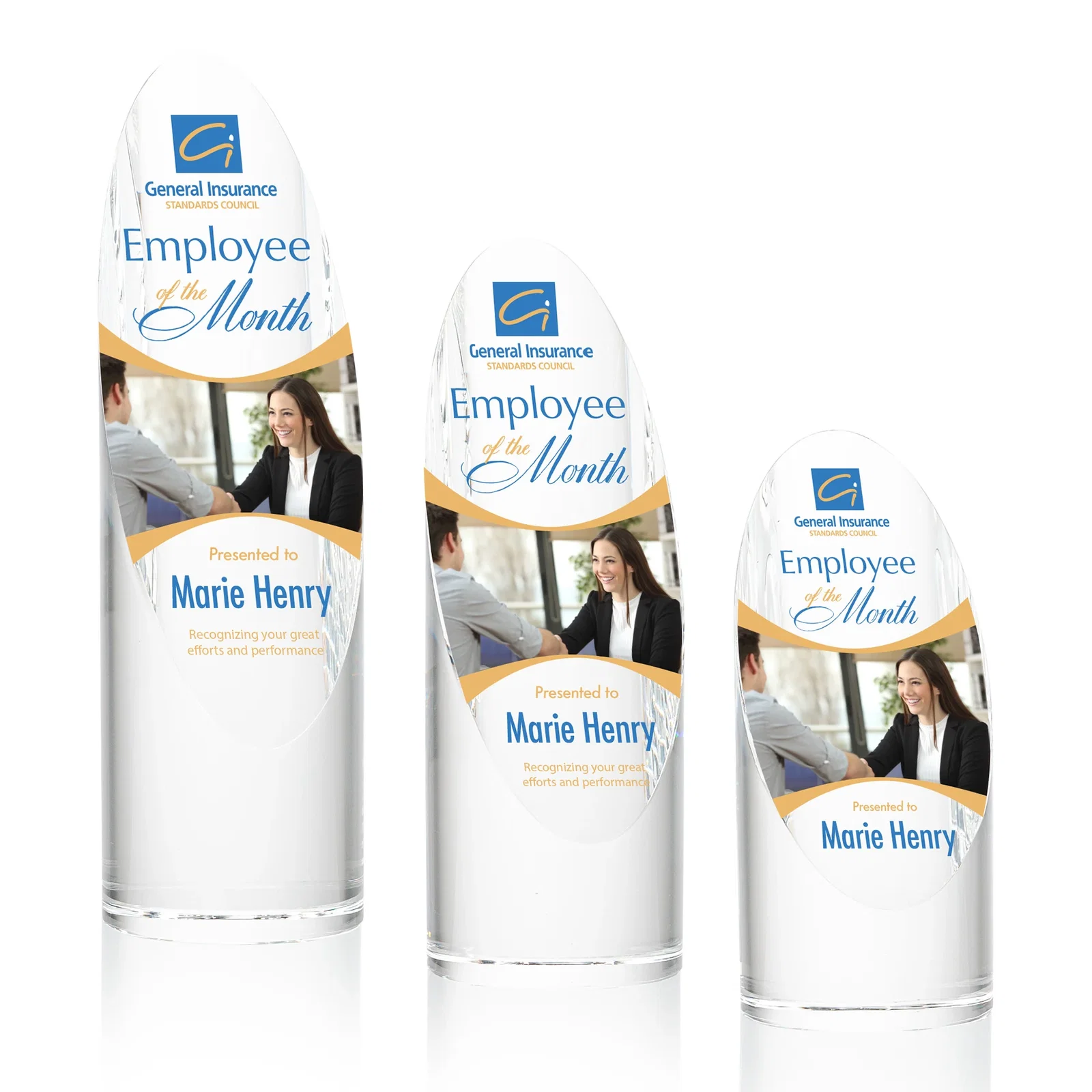 Custom Optical Crystal Round Pillar Award With Oval Etching Face for team milestone celebrations