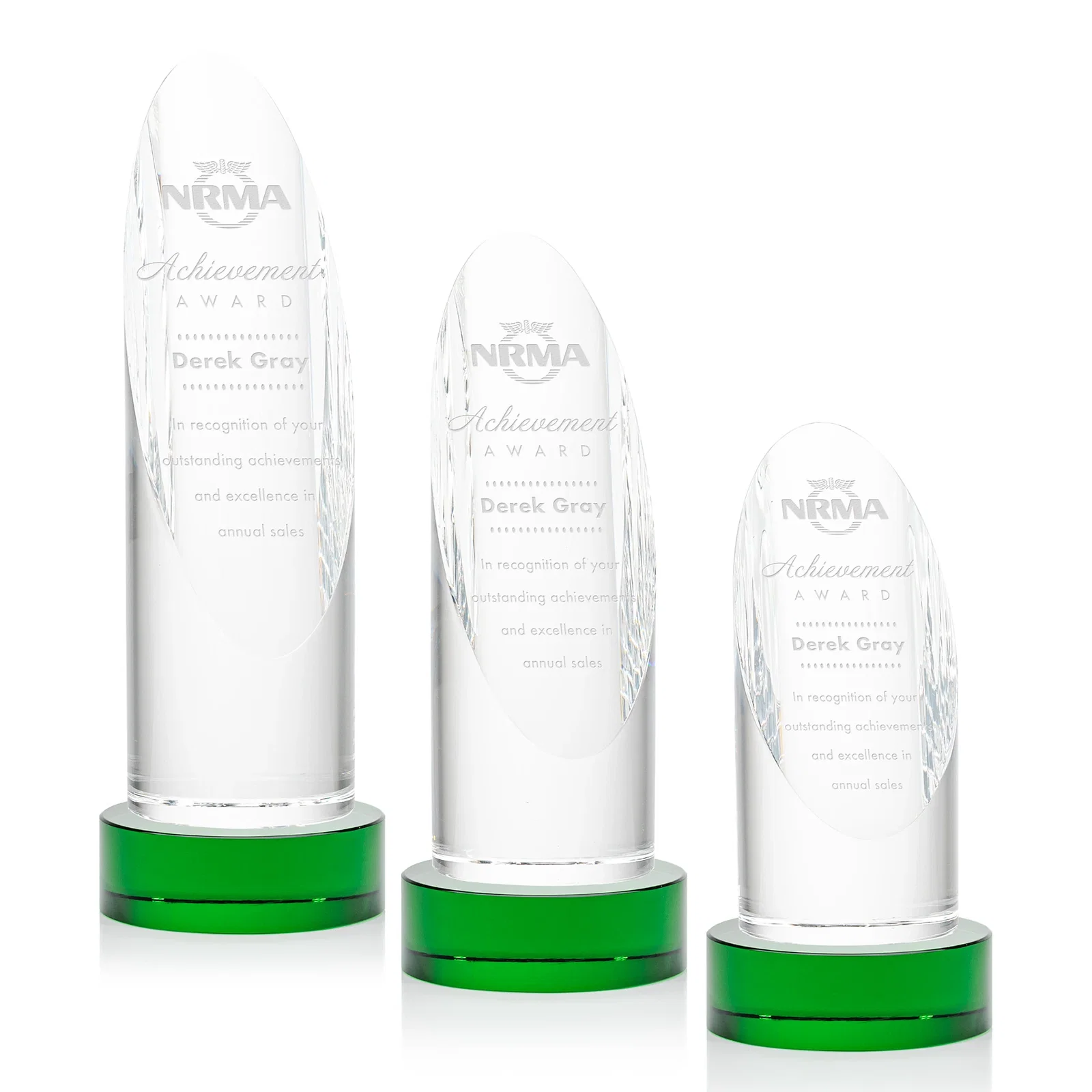 Custom Optical Crystal Oval Pillar Award on Round Base, awards for volunteer appreciation