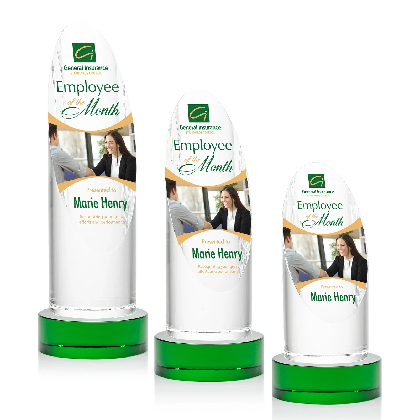 Personalized Optical Crystal Oval Pillar Award on Round Base, awards for corporate award ceremonies