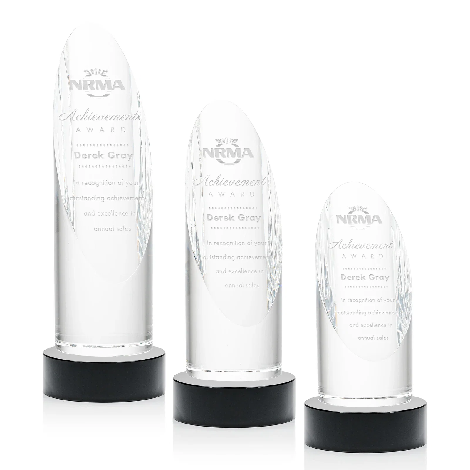 Personalized Optical Crystal Oval Pillar Award on Round Base, awards for team milestone celebrations