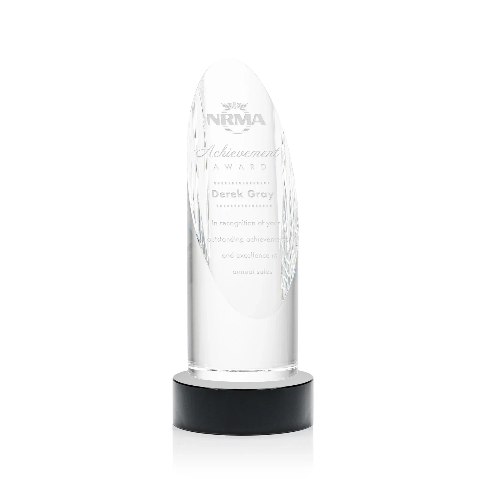 Personalized Optical Crystal Oval Pillar Award on Round Base, awards for graduation ceremonies