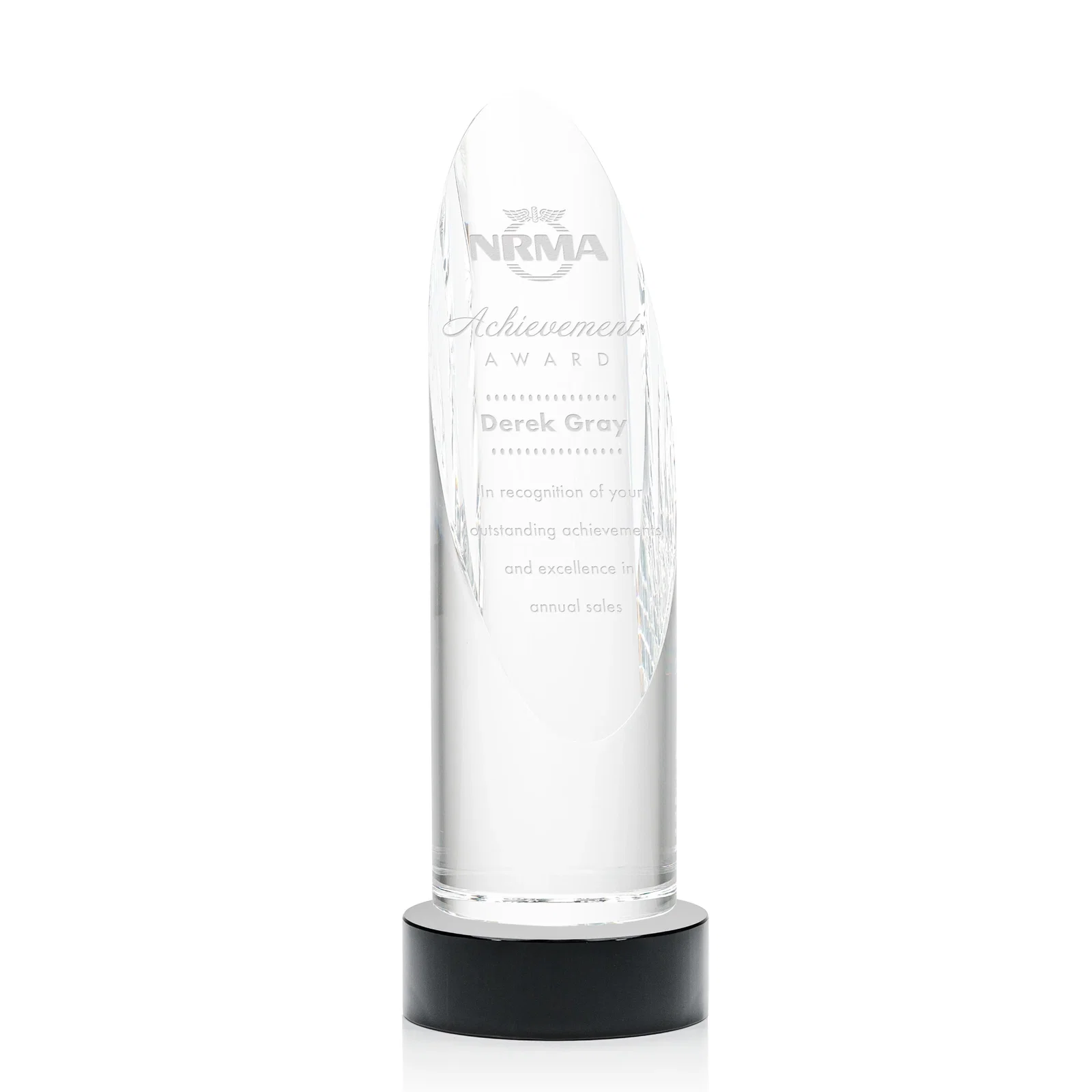 Personalized Optical Crystal Oval Pillar Award on Round Base, awards for safety achievement programs