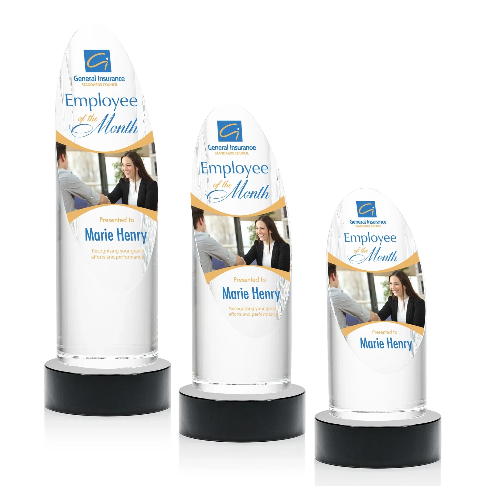 Personalized Optical Crystal Oval Pillar Award on Round Base, awards for volunteer appreciation
