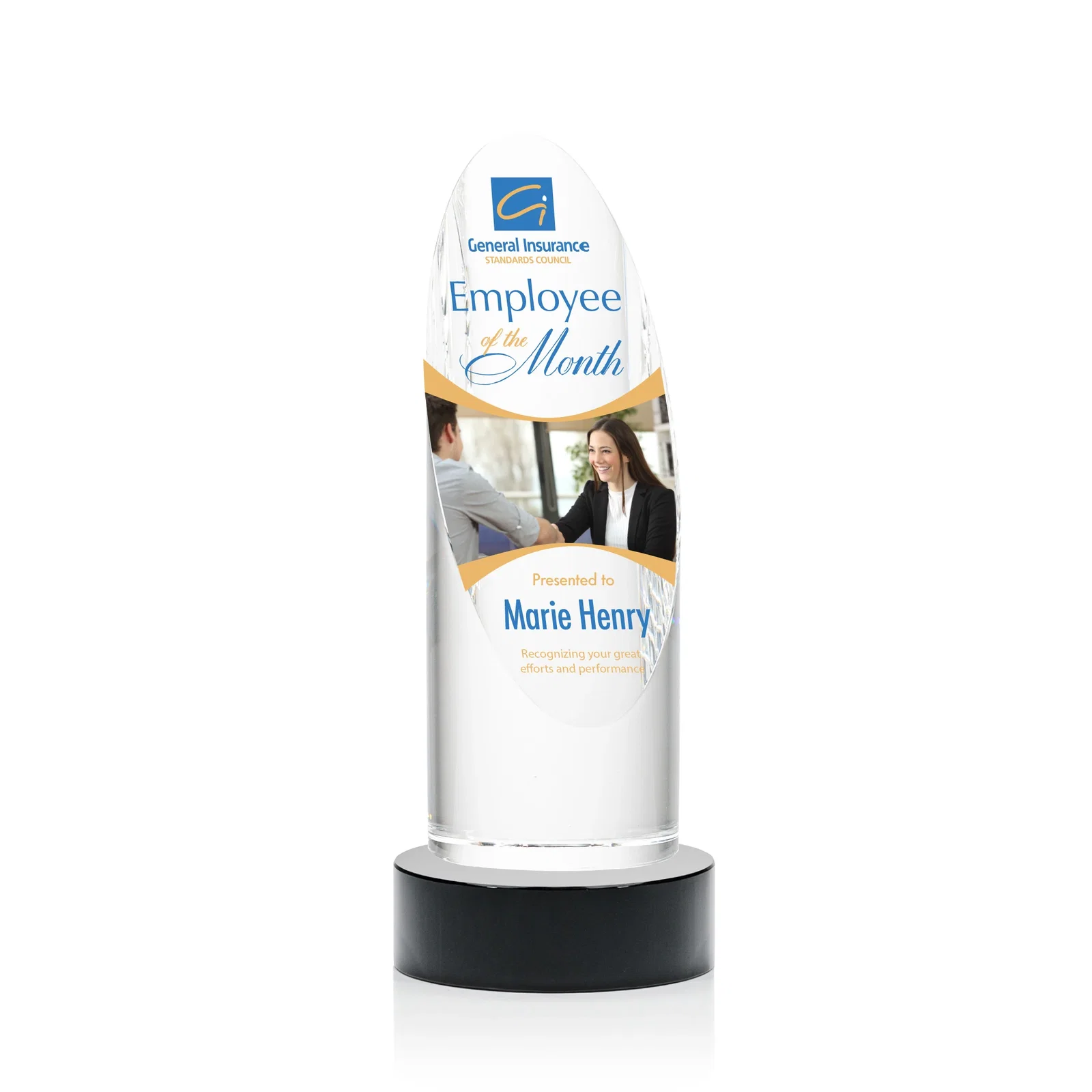 Personalized Optical Crystal Oval Pillar Award on Round Base, awards for company anniversary events