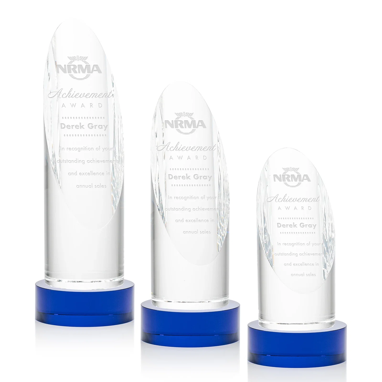 Promotional Optical Crystal Oval Pillar Award on Round Base, awards for corporate award ceremonies