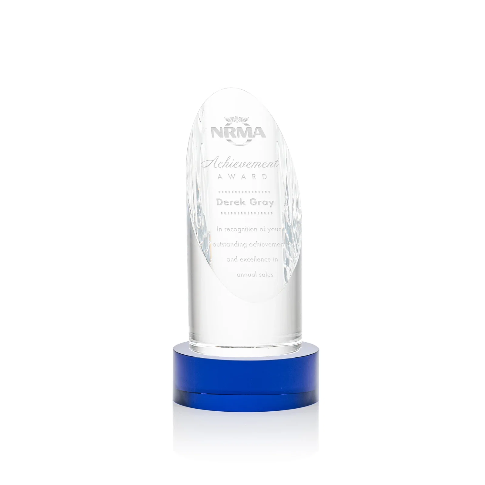 Promotional Optical Crystal Oval Pillar Award on Round Base, awards for service anniversary gifts