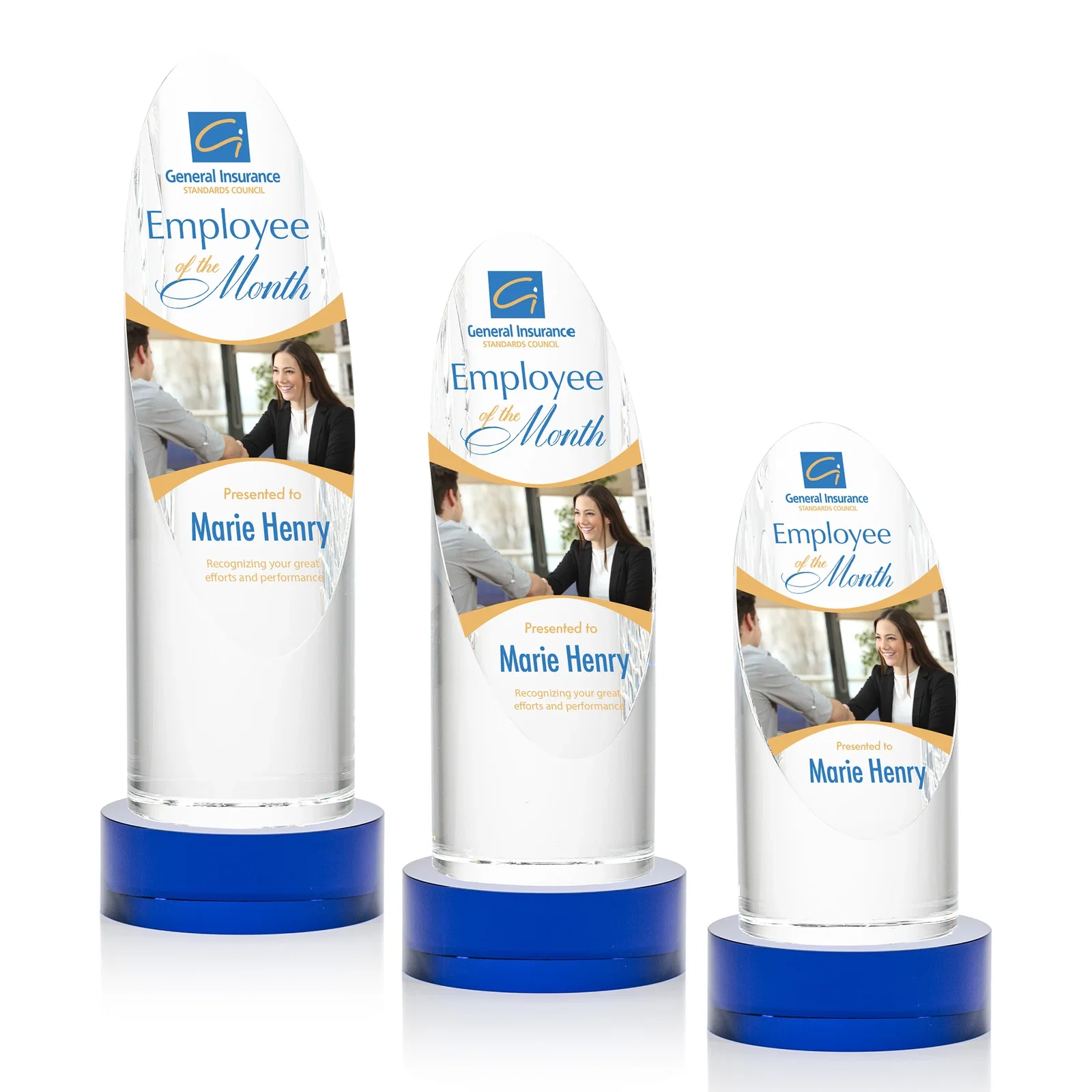 Promotional Optical Crystal Oval Pillar Award on Round Base, awards for team milestone celebrations