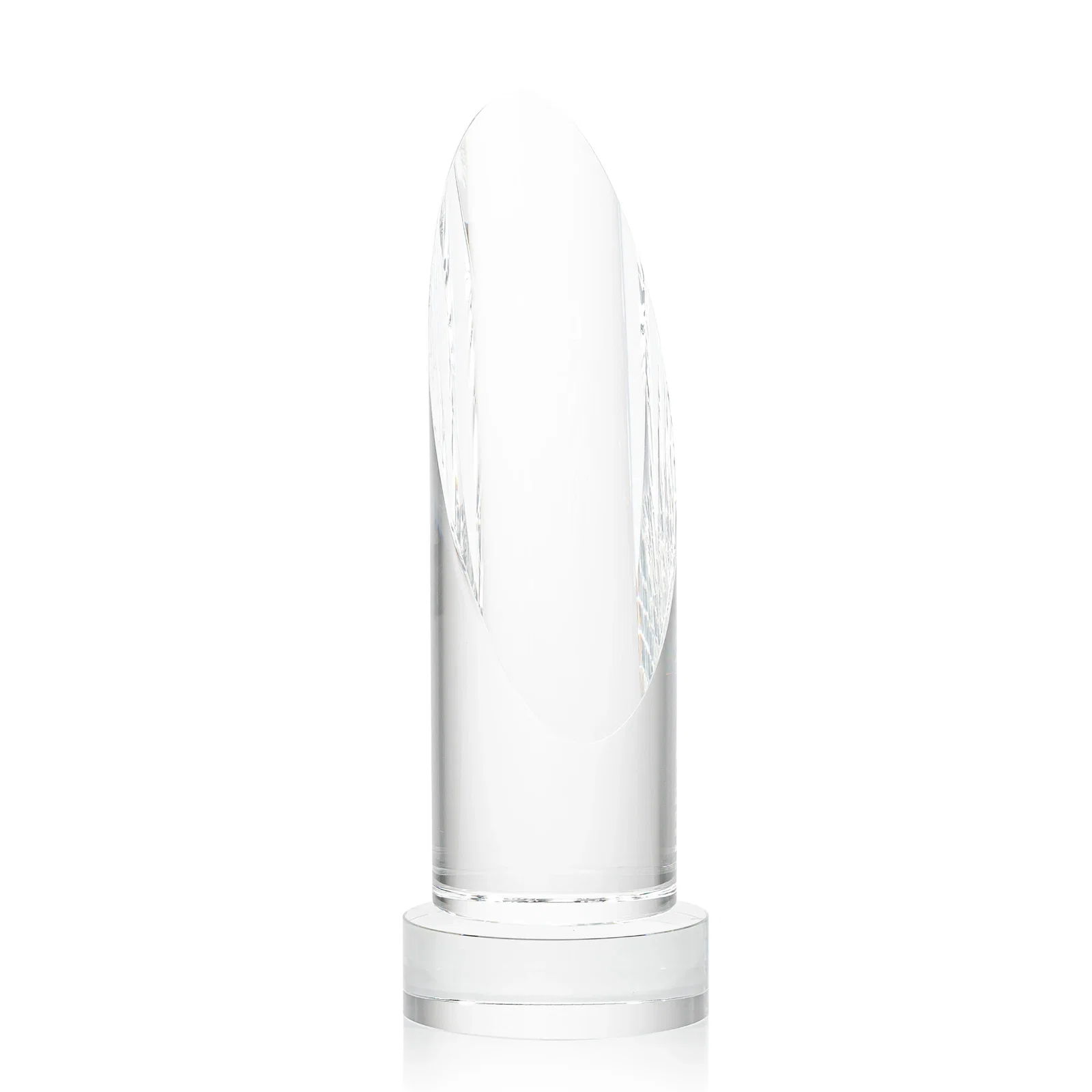Promotional Optical Crystal Oval Pillar Award on Round Base, awards for company anniversary events