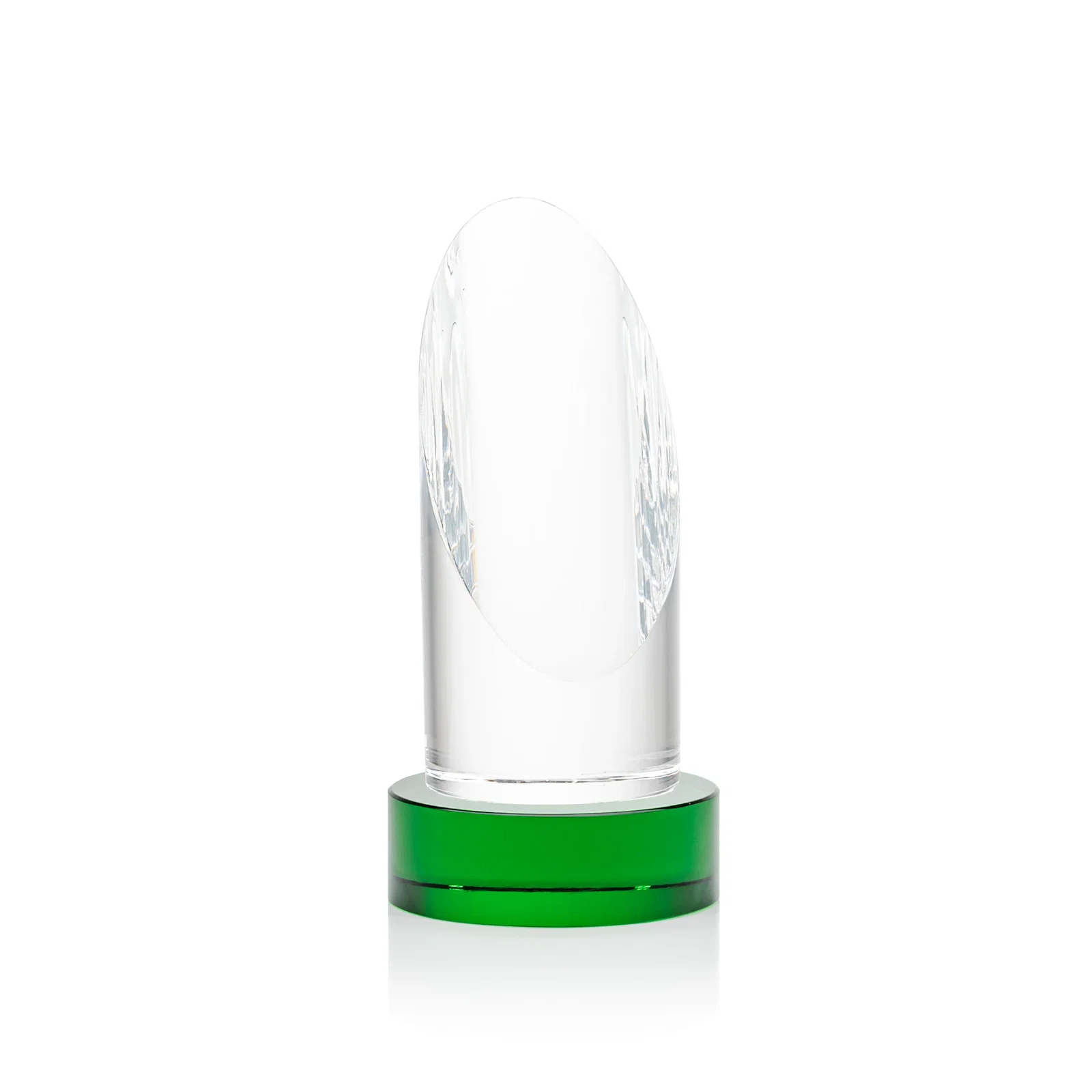 Branded Optical Crystal Oval Pillar Award on Round Base, awards for employee recognition