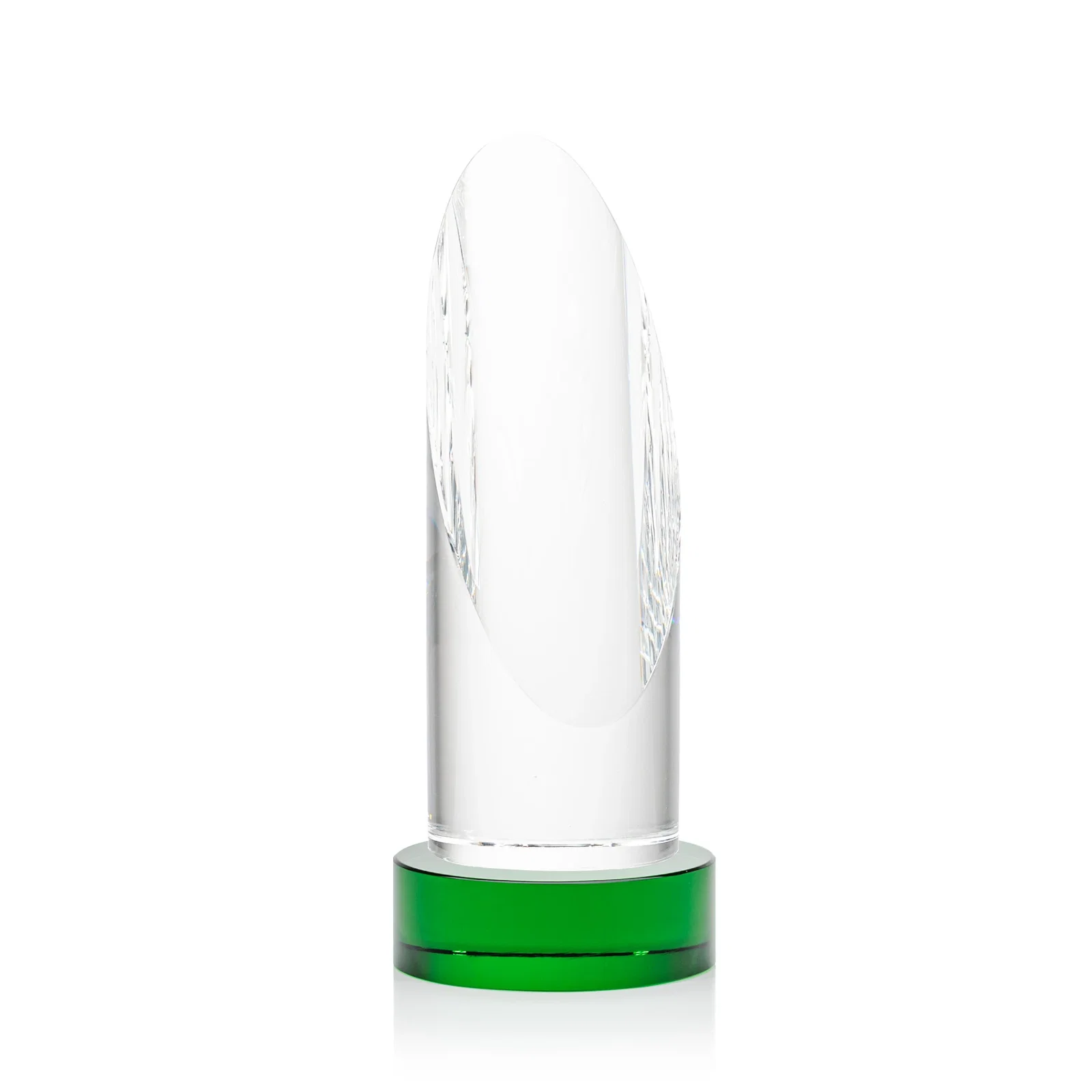 Branded Optical Crystal Oval Pillar Award on Round Base, awards for corporate award ceremonies