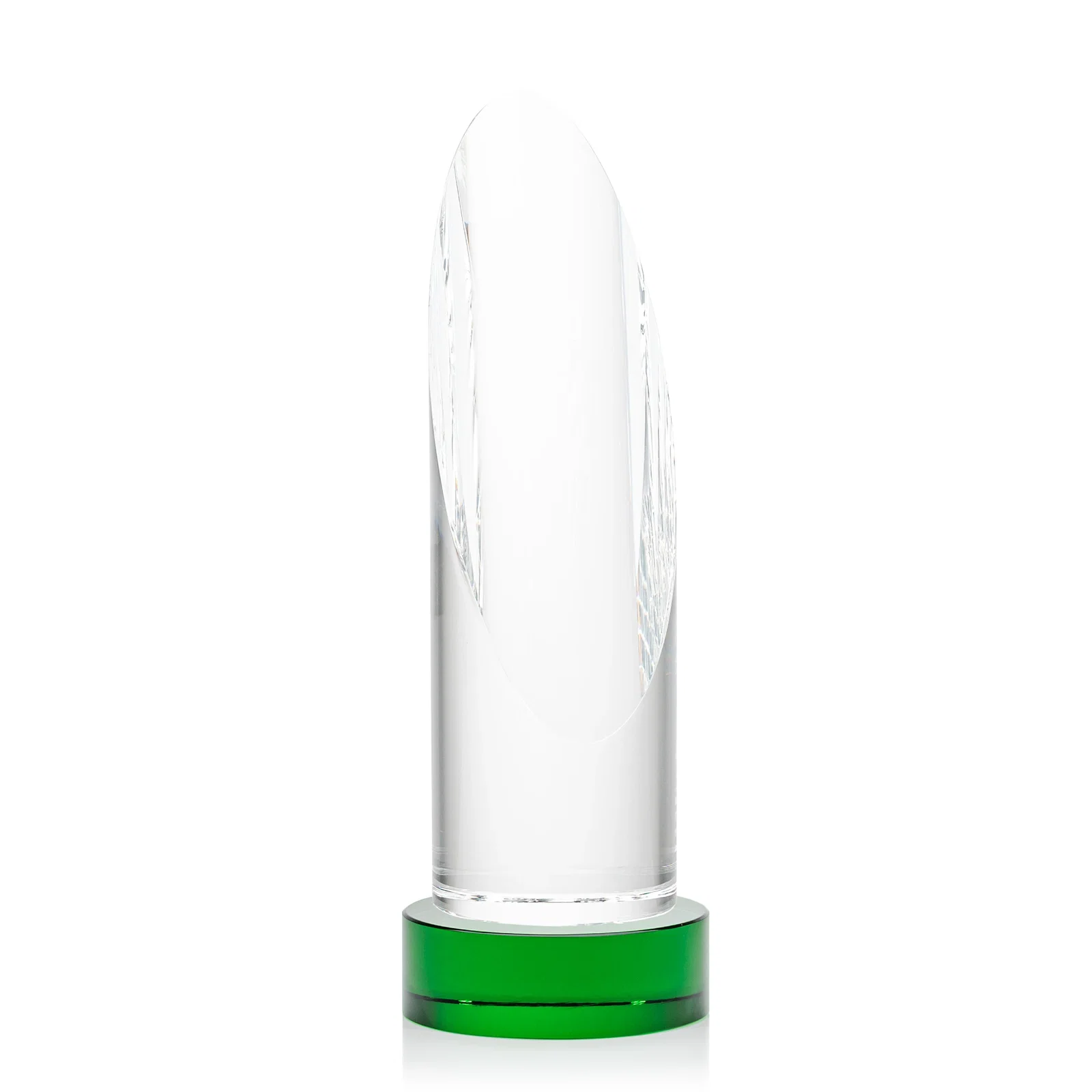 Branded Optical Crystal Oval Pillar Award on Round Base, awards for service anniversary gifts