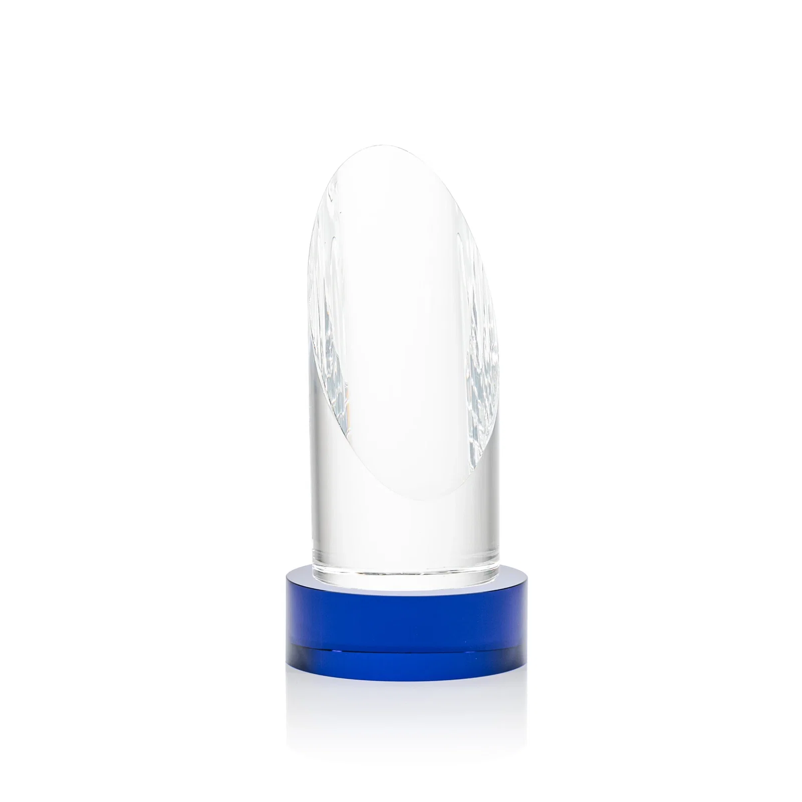 Branded Optical Crystal Oval Pillar Award on Round Base, awards for donor appreciation