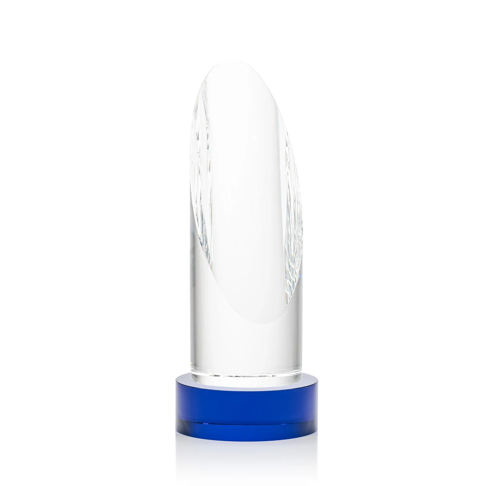 Branded Optical Crystal Oval Pillar Award on Round Base, awards for graduation ceremonies