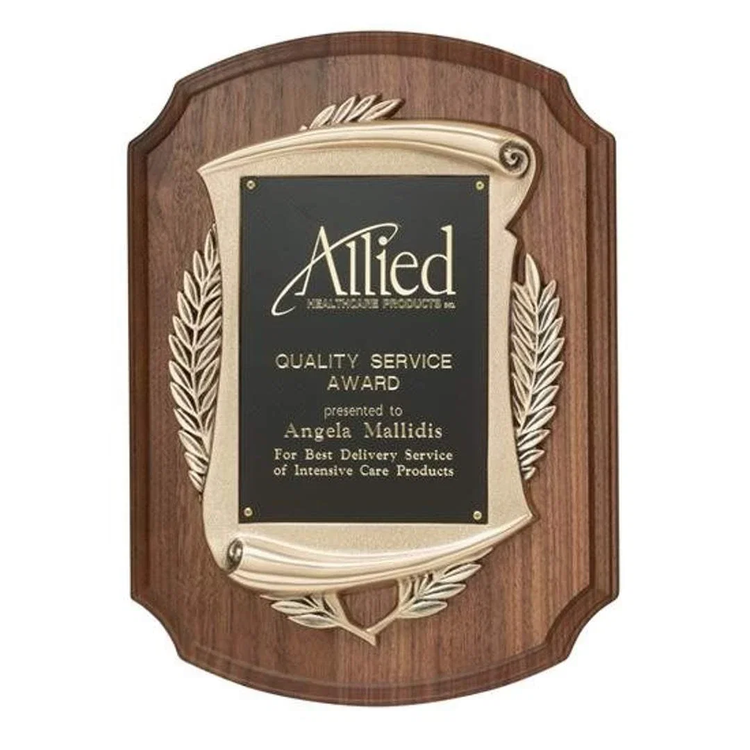Custom Cast Metal Laurel Wreath Plaque With Two-Sided Brass Plate for employee recognition