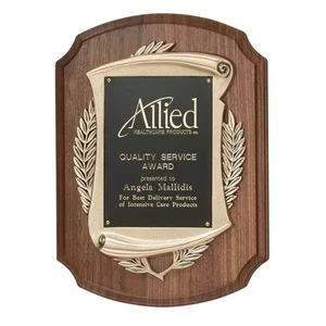 Cast Metal Laurel Wreath Plaque With Two-Sided Brass Plate