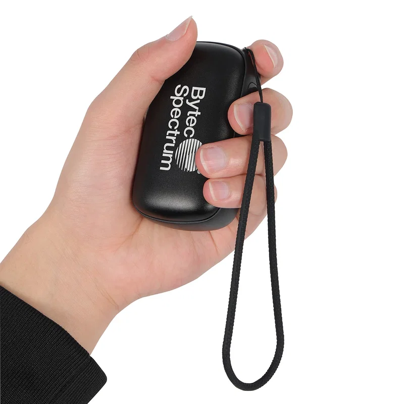 Angled view of the Lava Power Bank showing the charging cable
