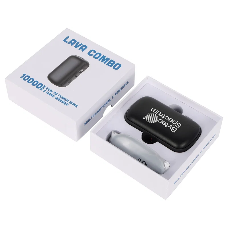 Retail packaging for the Lava Combo Hand Warmer & Power Bank