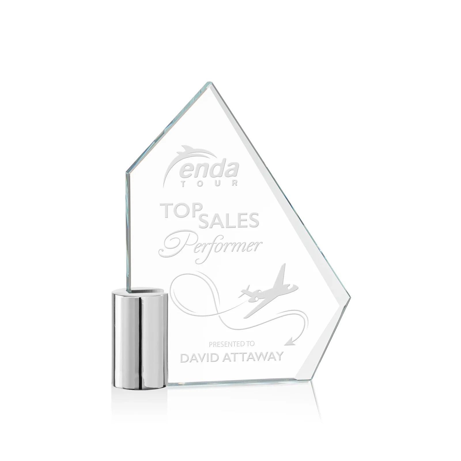 Custom Starfire Crystal Award with a One-Sided Slant, metal awards for corporate award ceremonies