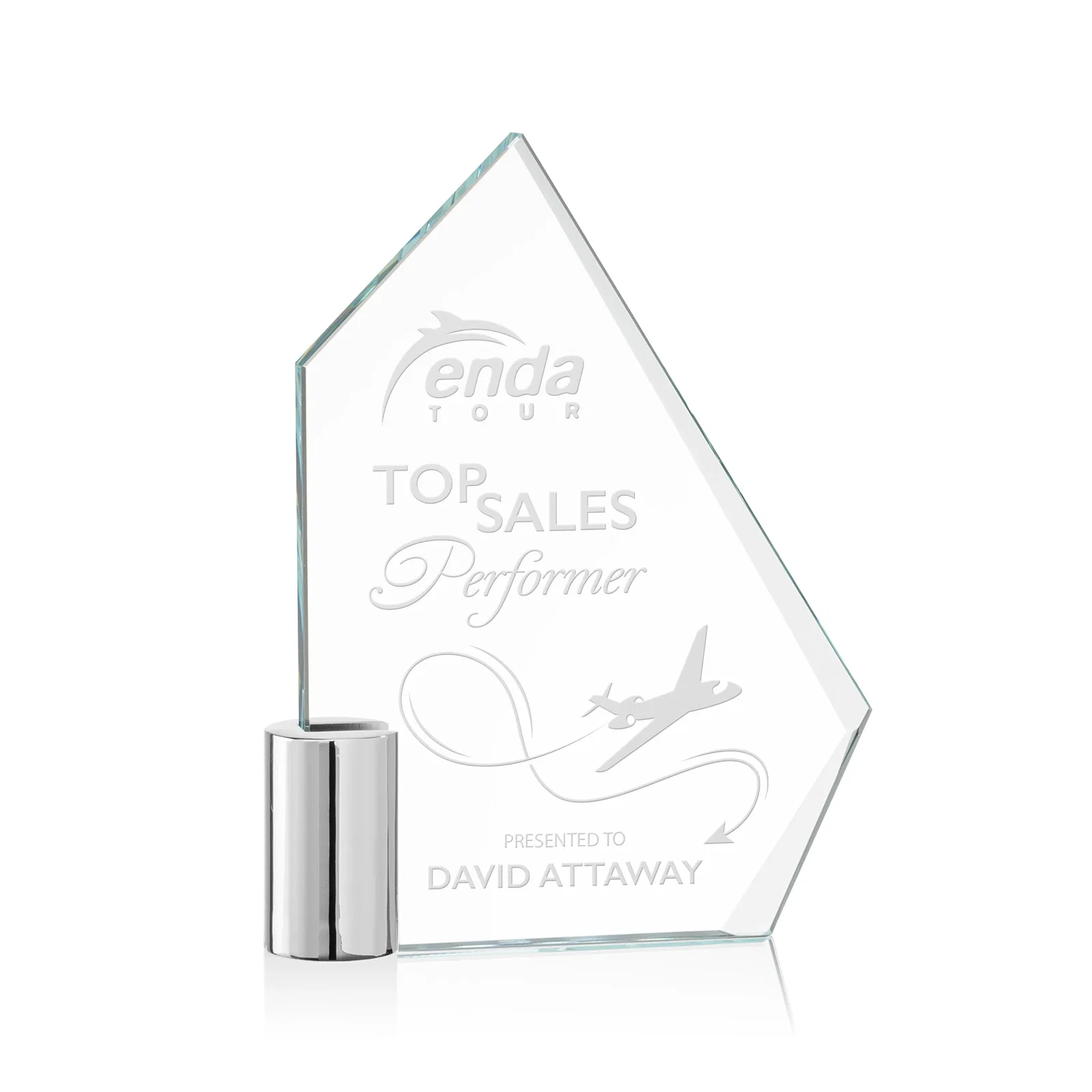 Custom Starfire Crystal Award with a One-Sided Slant, metal awards for service anniversary gifts