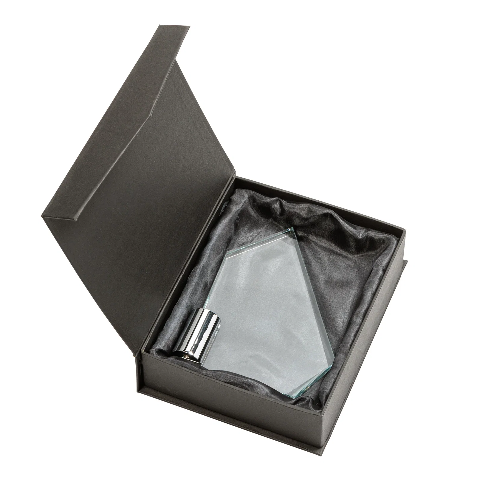 Custom Starfire Crystal Award with a One-Sided Slant, metal awards for retirement presentations