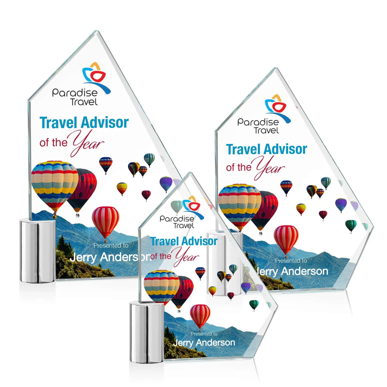 Custom Starfire Crystal Award with a One-Sided Slant, metal awards for team milestone celebrations