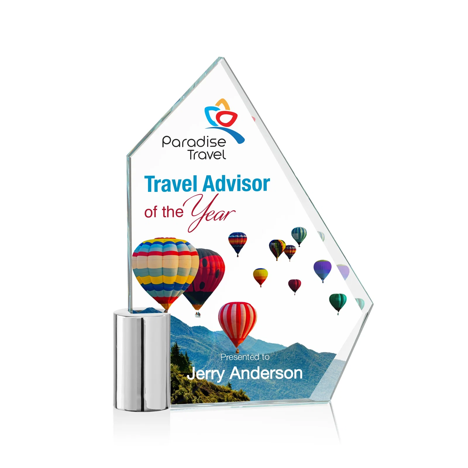 Custom Starfire Crystal Award with a One-Sided Slant, metal awards for graduation ceremonies