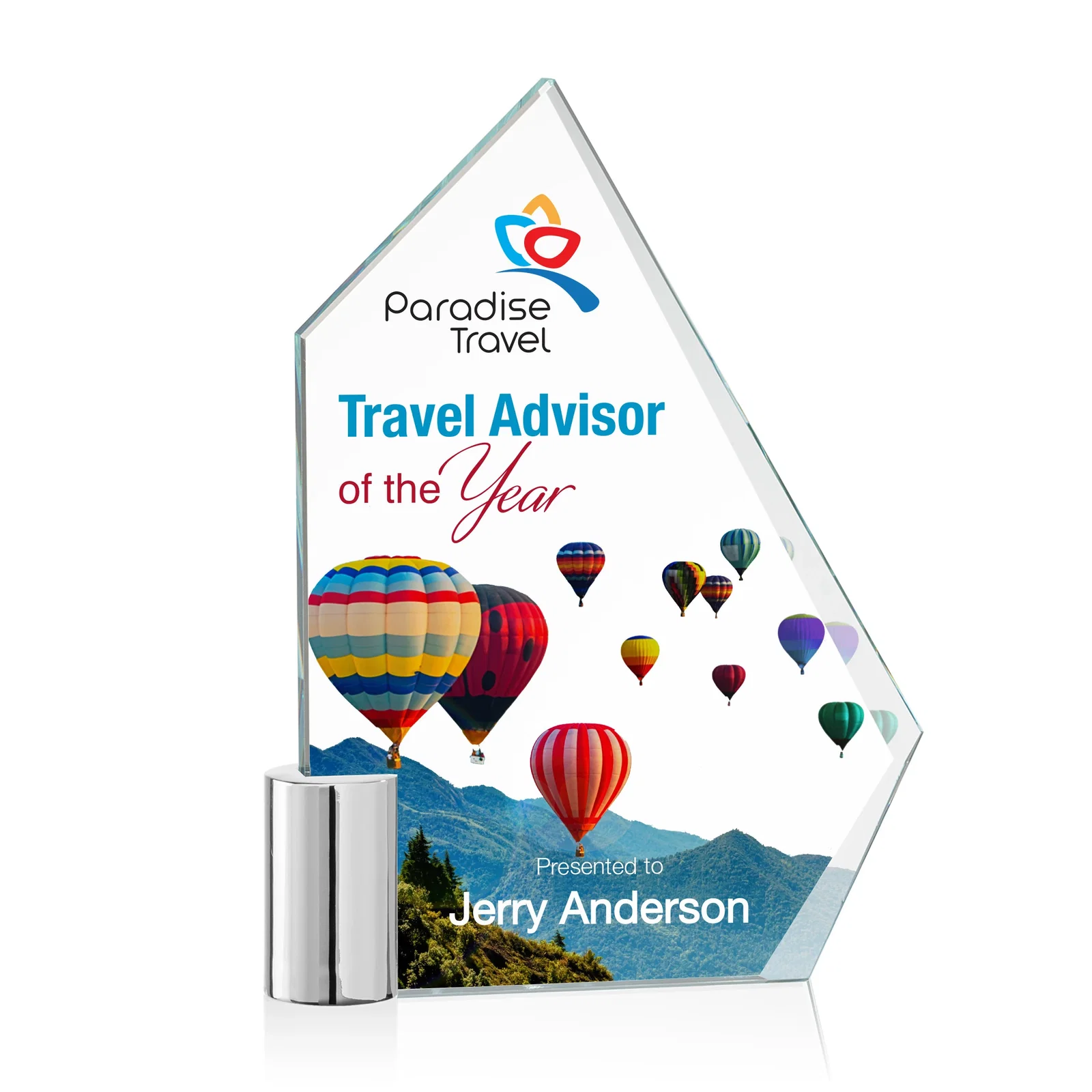 Custom Starfire Crystal Award with a One-Sided Slant, metal awards for safety achievement programs