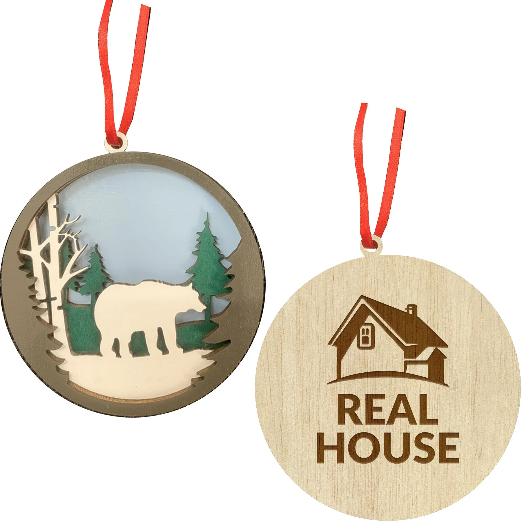 Layered Wood Ornament Bear In Woods