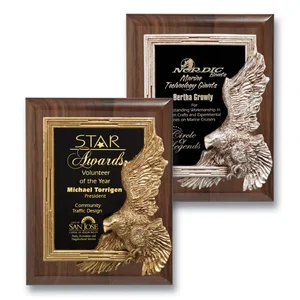 Stonecast Eagle Plaque With Gold-Leaf Edge on Walnut
