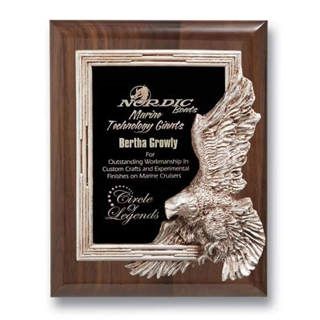 Custom Stonecast Eagle Plaque With Gold-Leaf Edge on Walnut, marble for service anniversary gifts