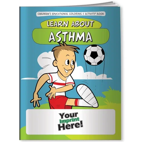 Learn About Asthma coloring book front cover artwork teaching kids asthma awareness